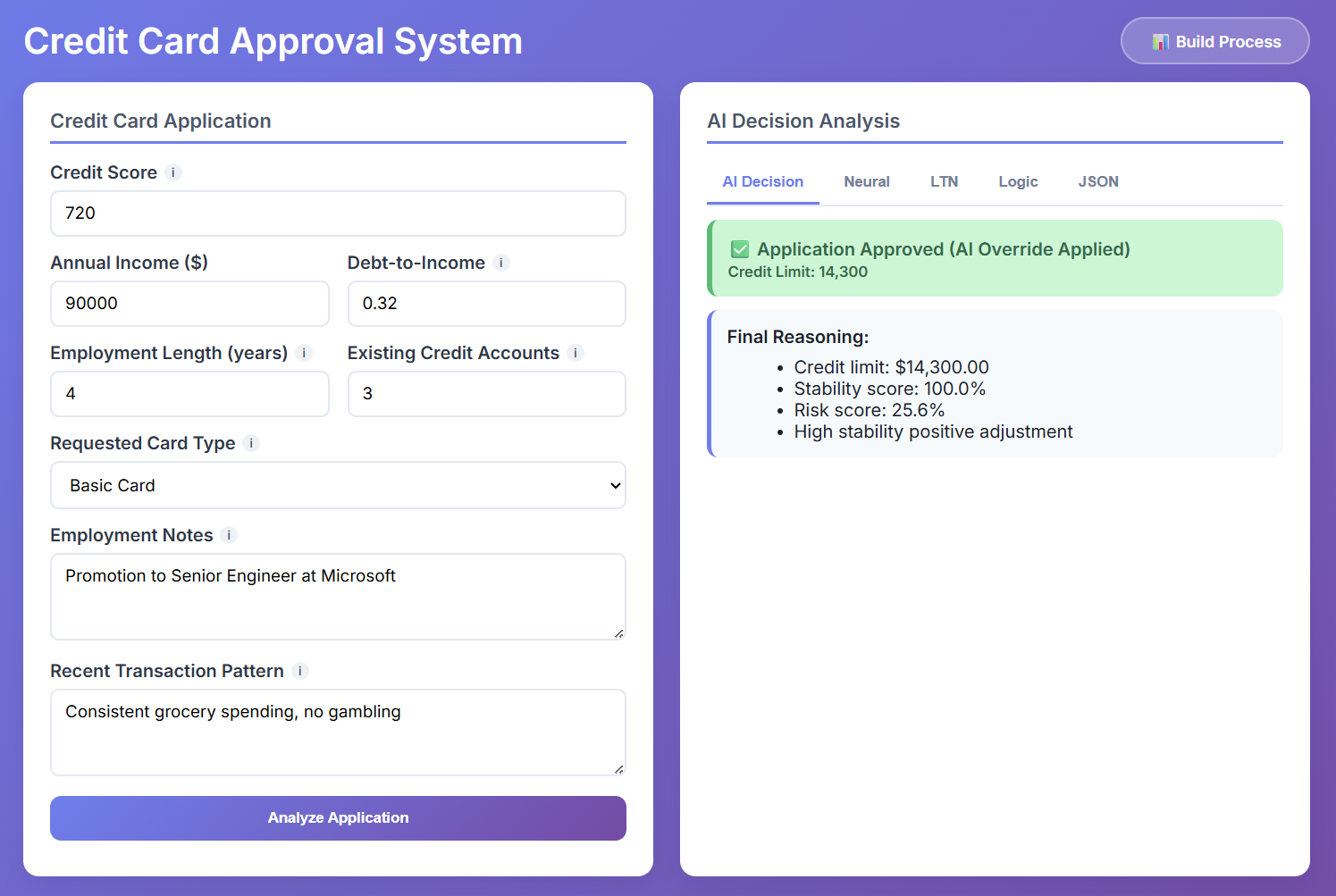 Credit Card Approval Demo Interface
